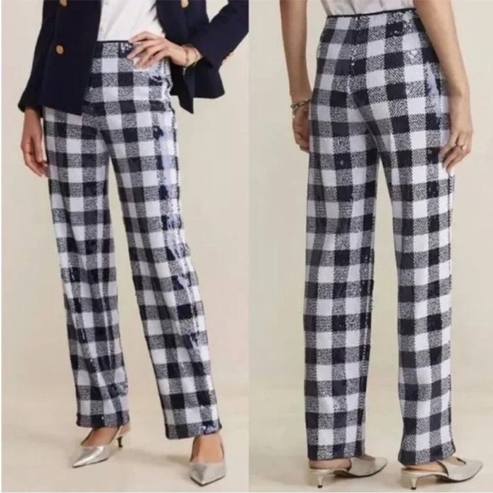 Vineyard Vines Sequin Gingham Blue and White Pants
